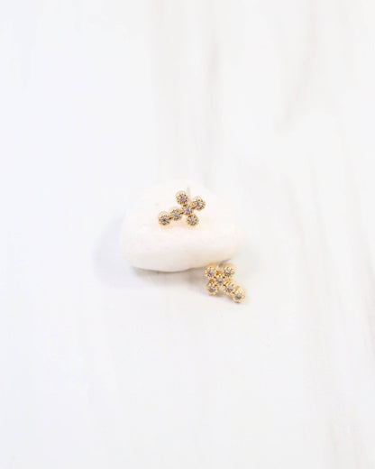 Royal Oak CZ Cross Stud Earring - Gold - KJ Clothier