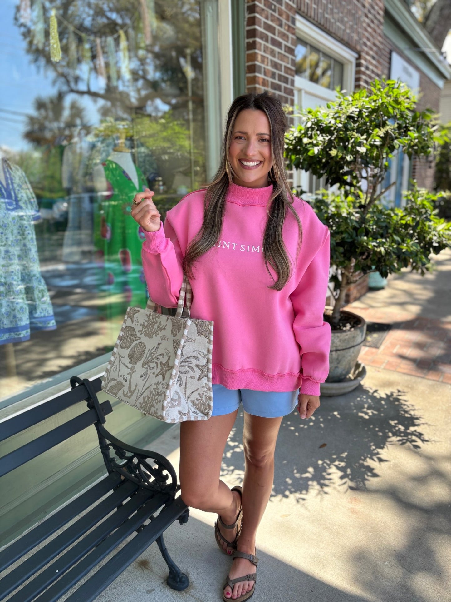 Saint Simons Mock Neck Sweatshirt - Pink - KJ Clothier