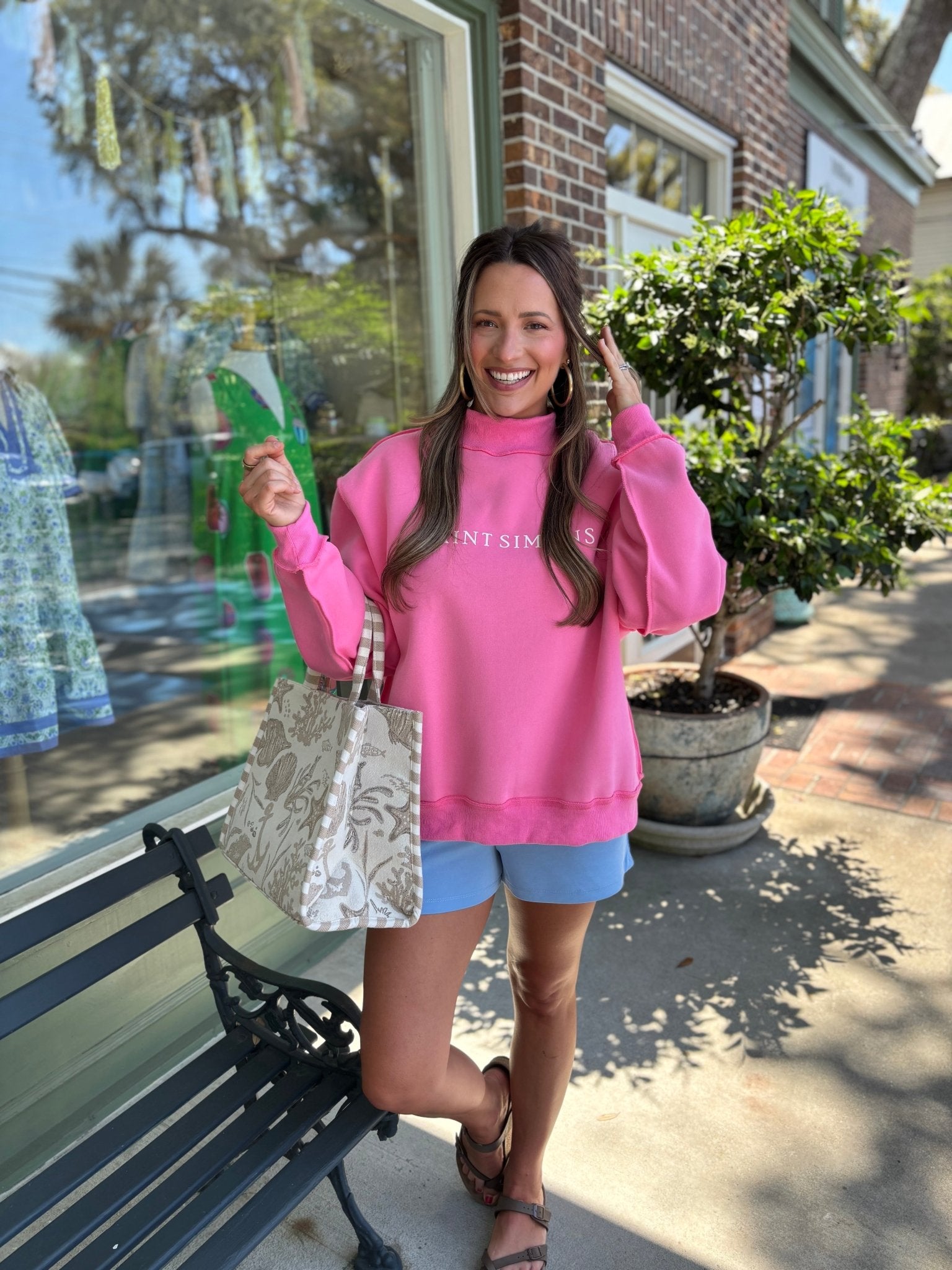 Saint Simons Mock Neck Sweatshirt - Pink - KJ Clothier