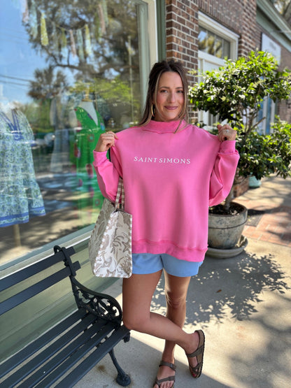 Saint Simons Mock Neck Sweatshirt - Pink - KJ Clothier