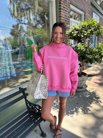 Saint Simons Mock Neck Sweatshirt - Pink - KJ Clothier