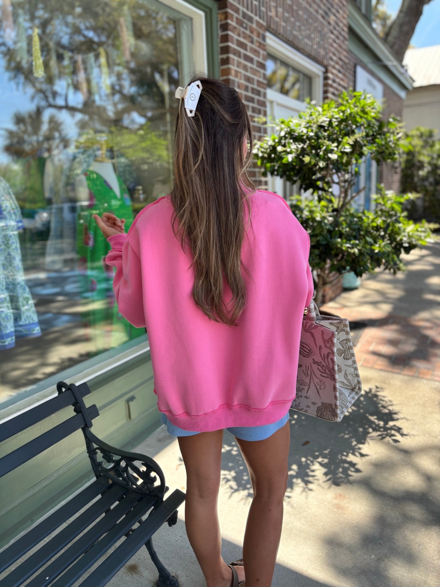 Saint Simons Mock Neck Sweatshirt - Pink - KJ Clothier