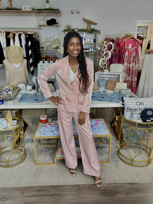 Satin Shimmer Blazer - Light Pink - KJ Clothier