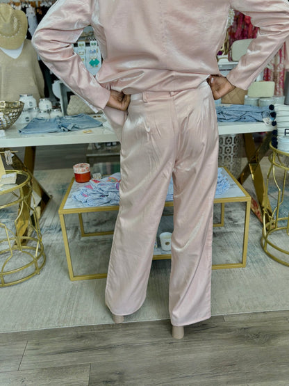 Satin Shimmer Pant - Light Pink - KJ Clothier
