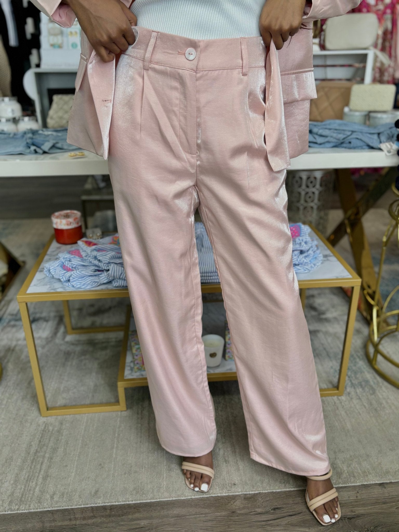 Satin Shimmer Pant - Light Pink - KJ Clothier