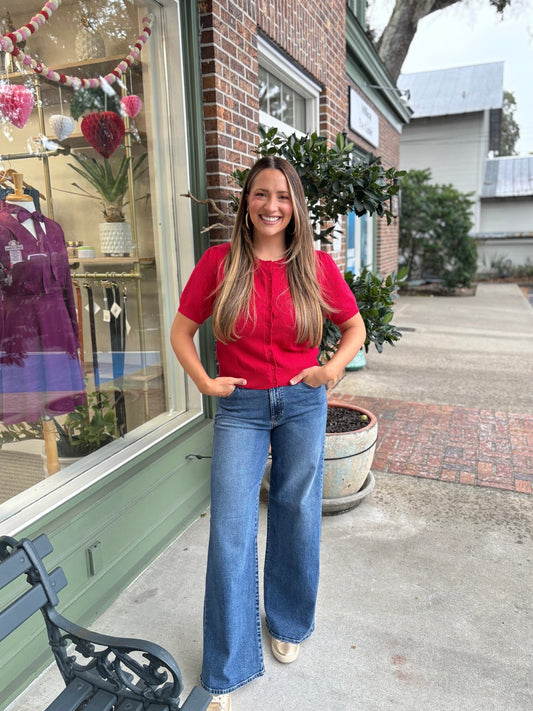 Scalloped Cardigan - Red - KJ Clothier