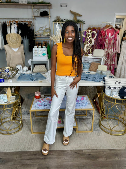 Scoop Neck Ribbed Tank - Orange Sherbet - KJ Clothier