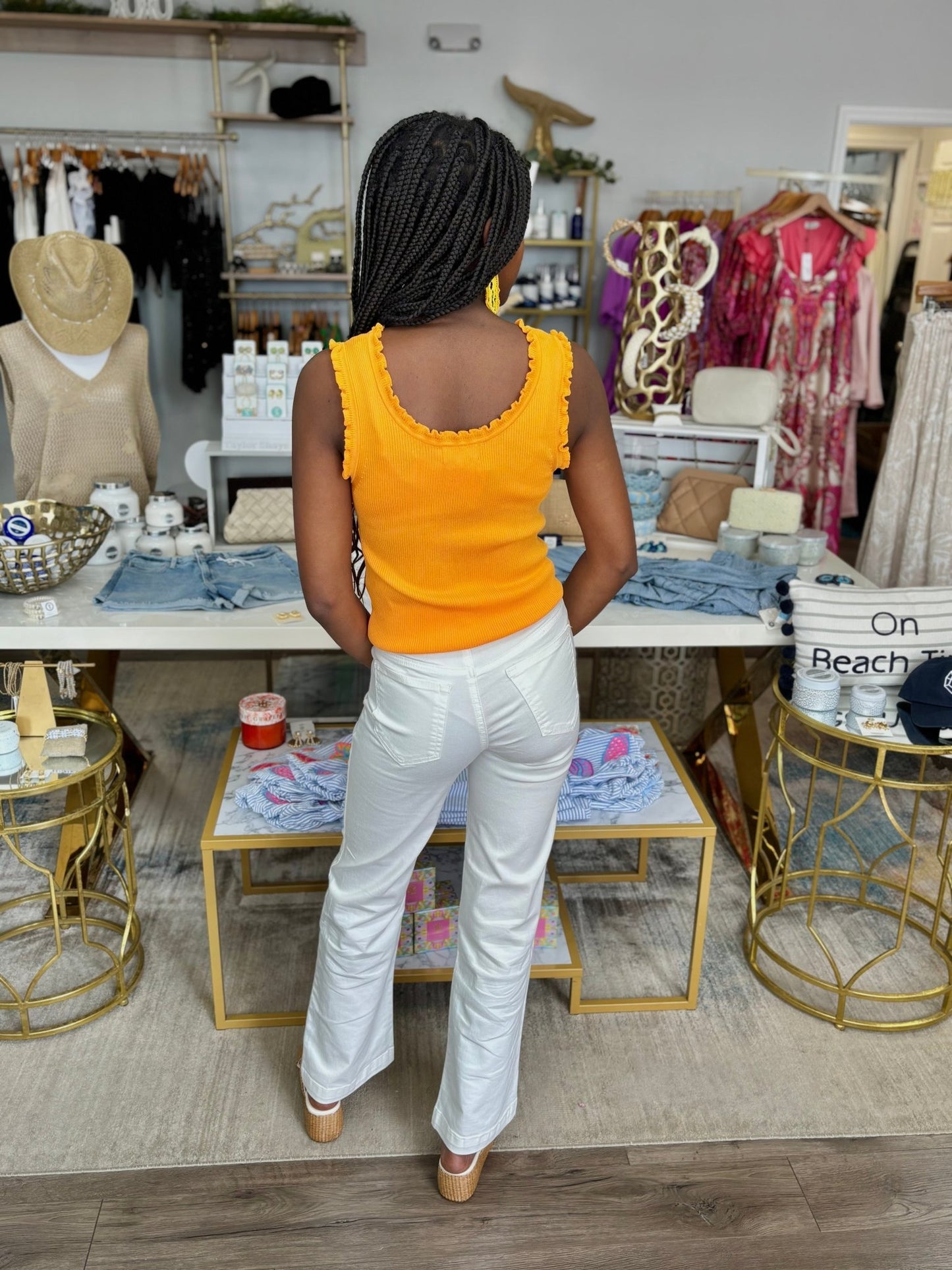 Scoop Neck Ribbed Tank - Orange Sherbet - KJ Clothier