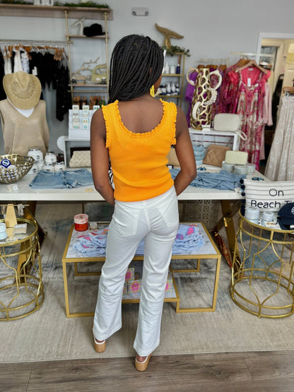 Scoop Neck Ribbed Tank - Orange Sherbet - KJ Clothier