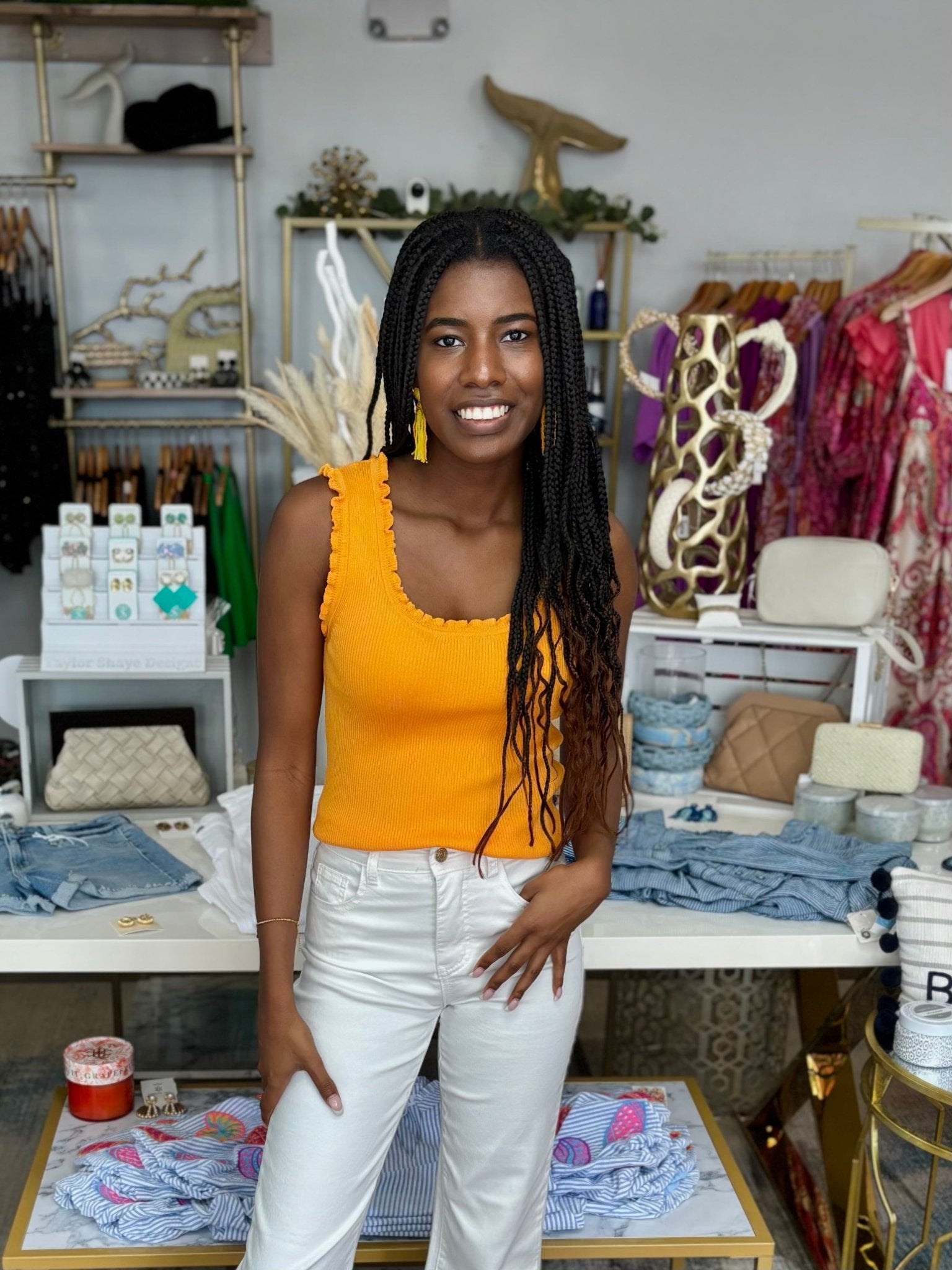 Scoop Neck Ribbed Tank - Orange Sherbet - KJ Clothier