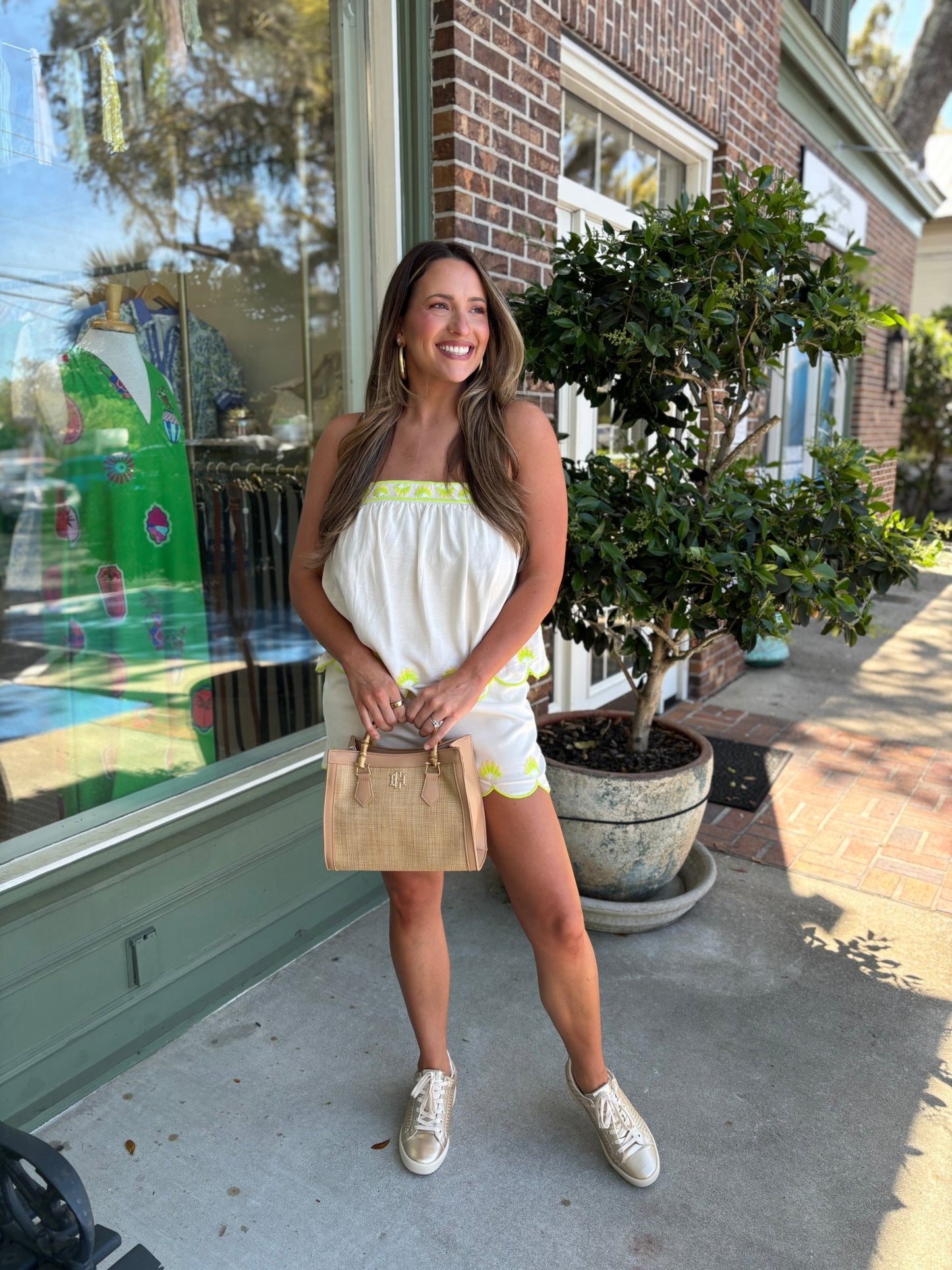 Seashell Embroidery Scalloped Cami Top - Ecru - KJ Clothier