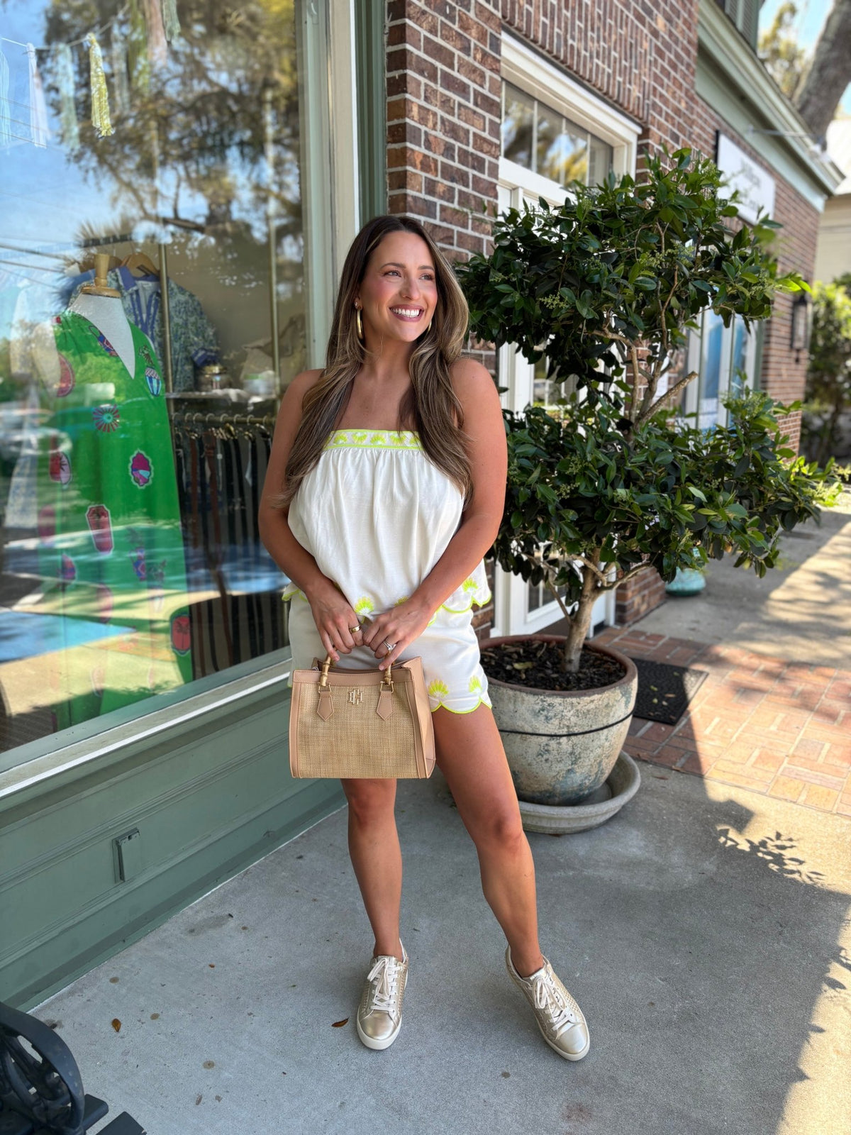 Seashell Embroidery Scalloped Cami Top - Ecru - KJ Clothier