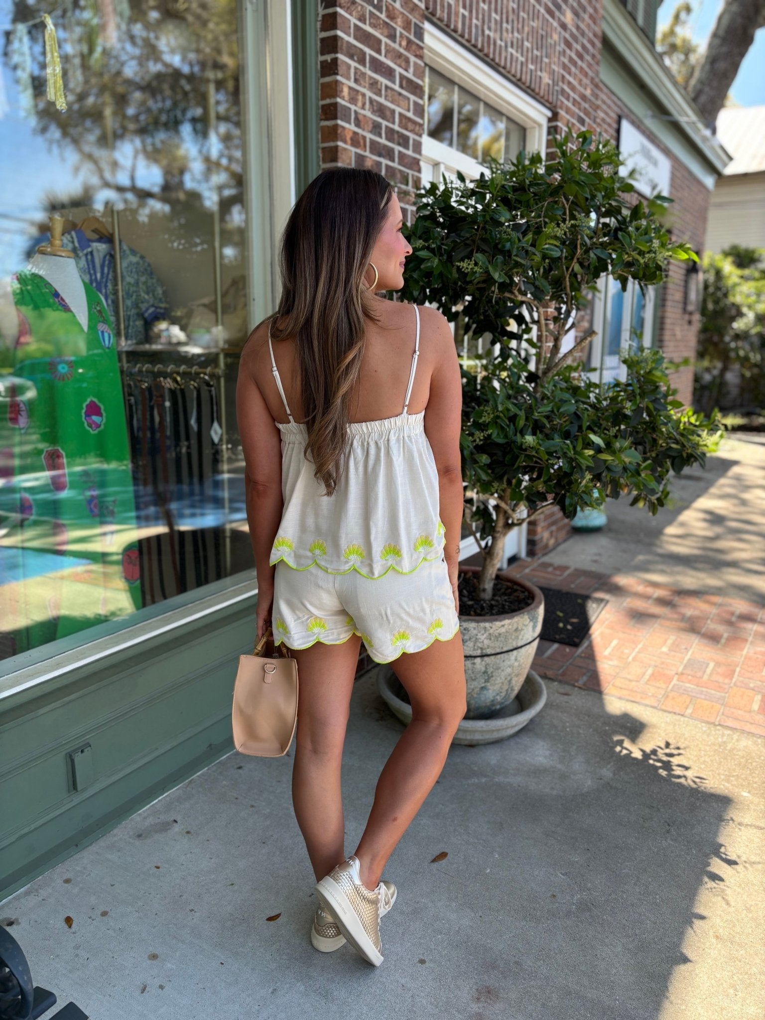 Seashell Embroidery Scalloped Cami Top - Ecru - KJ Clothier