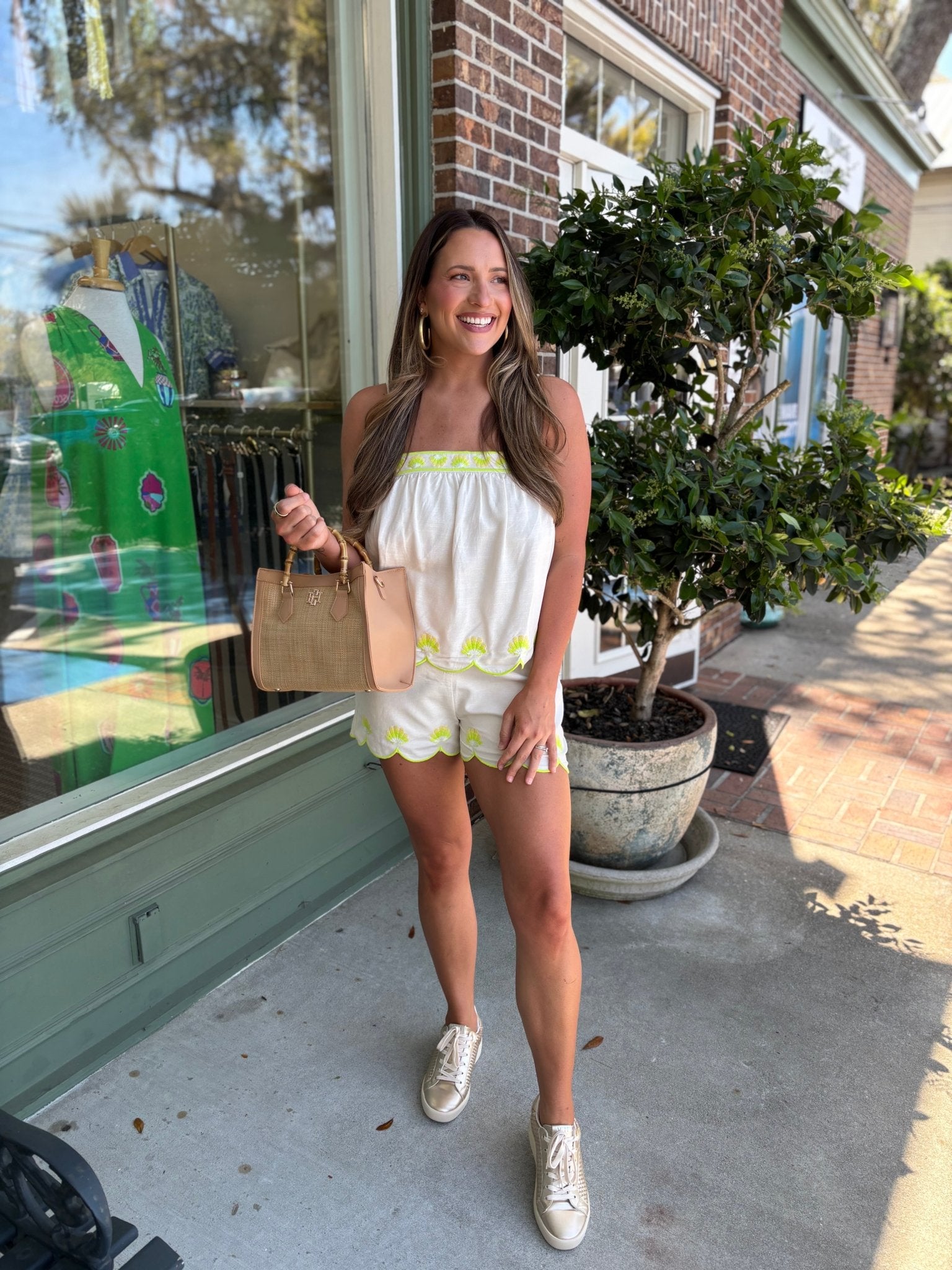 Seashell Embroidery Scalloped Cami Top - Ecru - KJ Clothier
