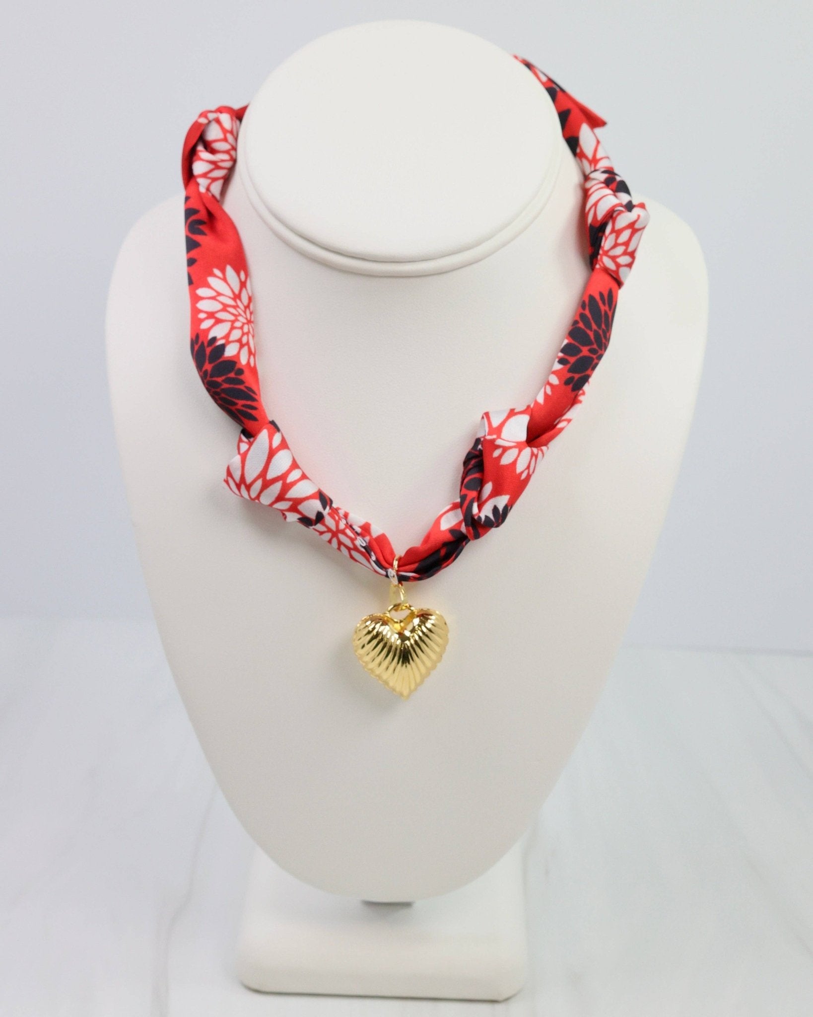 Serafina Scarf Charm Necklace - Black & Red Floral - KJ Clothier