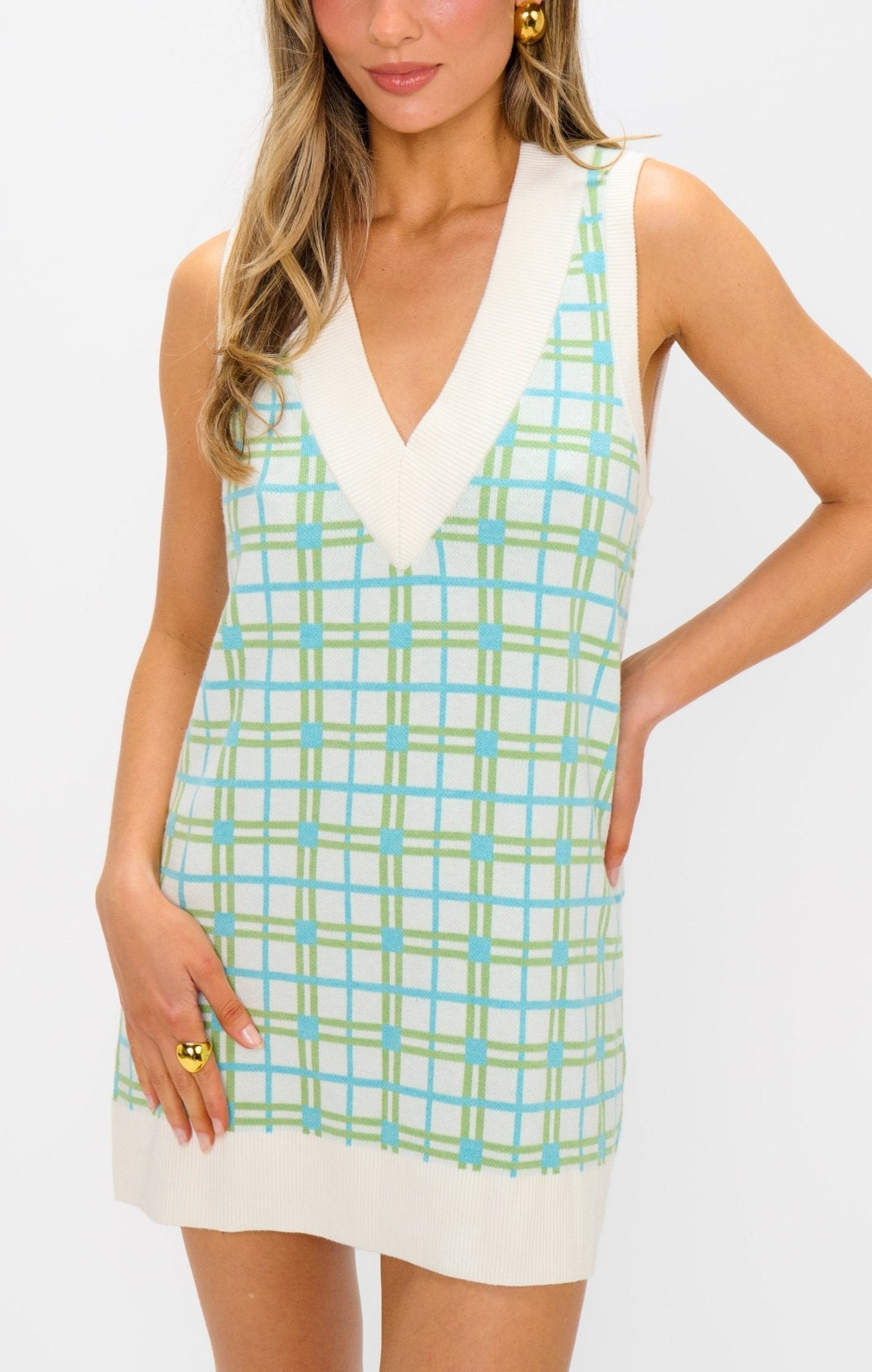 Show Me Your MuMu - Hartford Tank Sweater Dress - On The Green Plaid - KJ Clothier