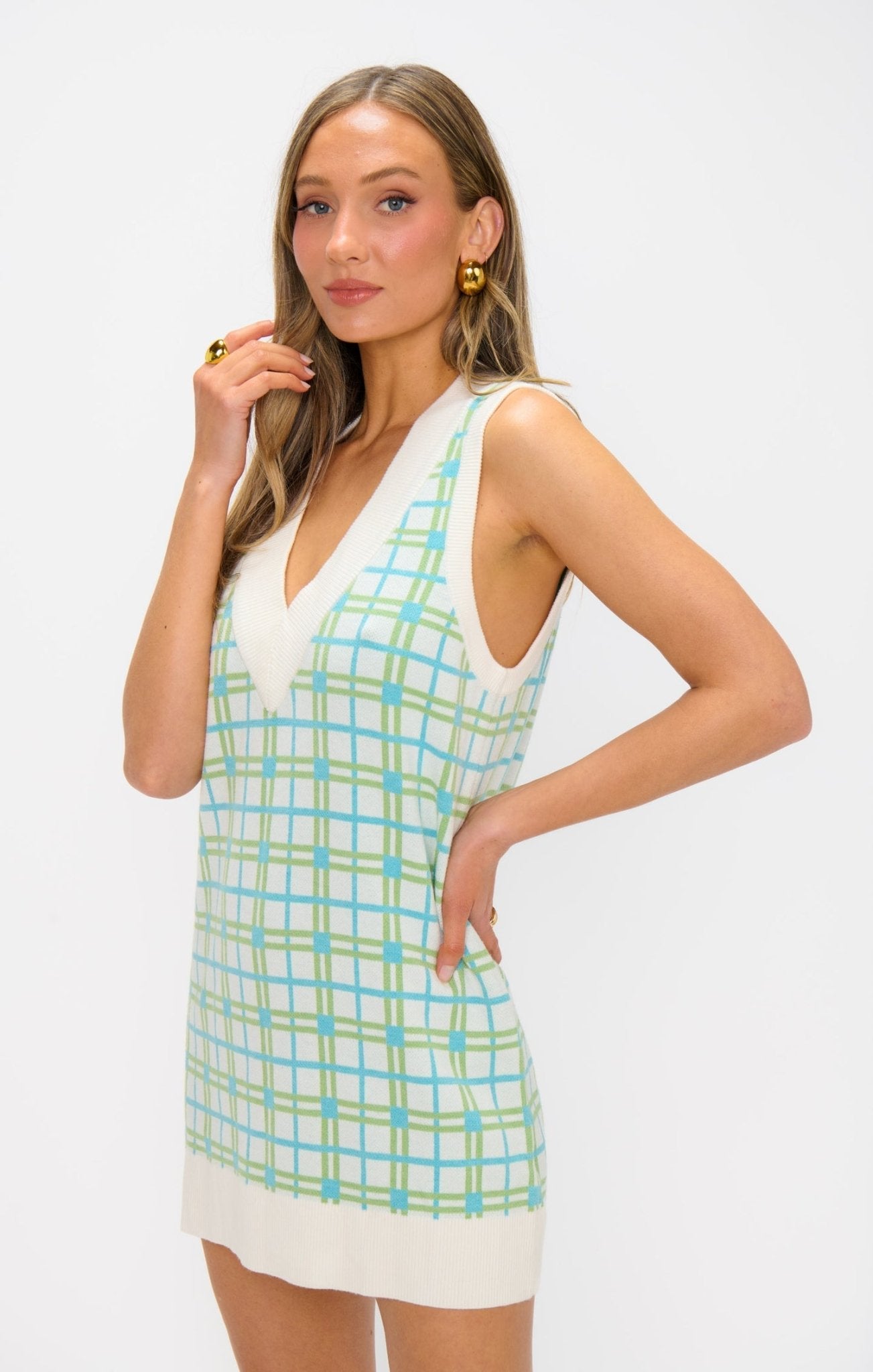 Show Me Your MuMu - Hartford Tank Sweater Dress - On The Green Plaid - KJ Clothier