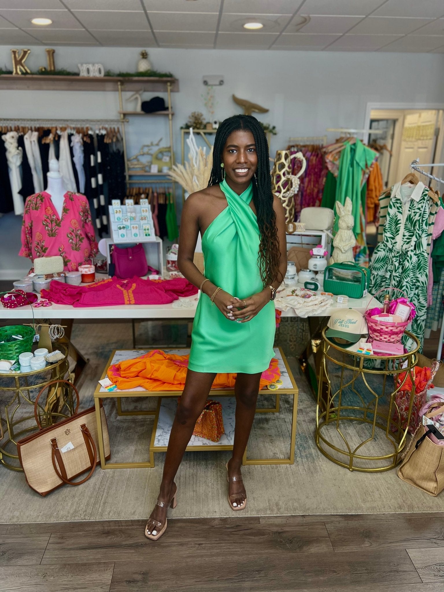 Show Me Your MuMu - Jasmine Tie Mini Dress - Kiwi Luxe Satin - KJ Clothier