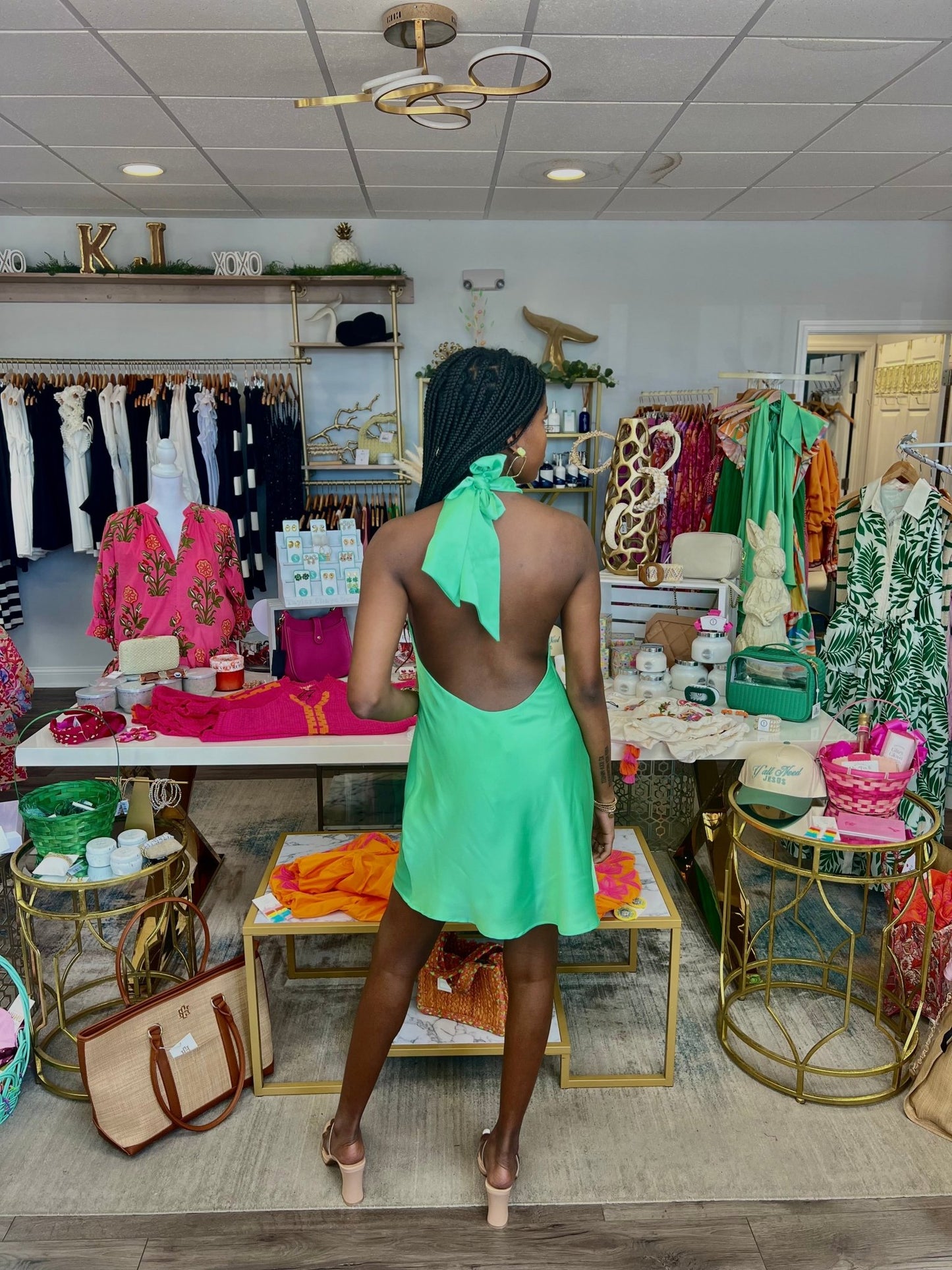 Show Me Your MuMu - Jasmine Tie Mini Dress - Kiwi Luxe Satin - KJ Clothier