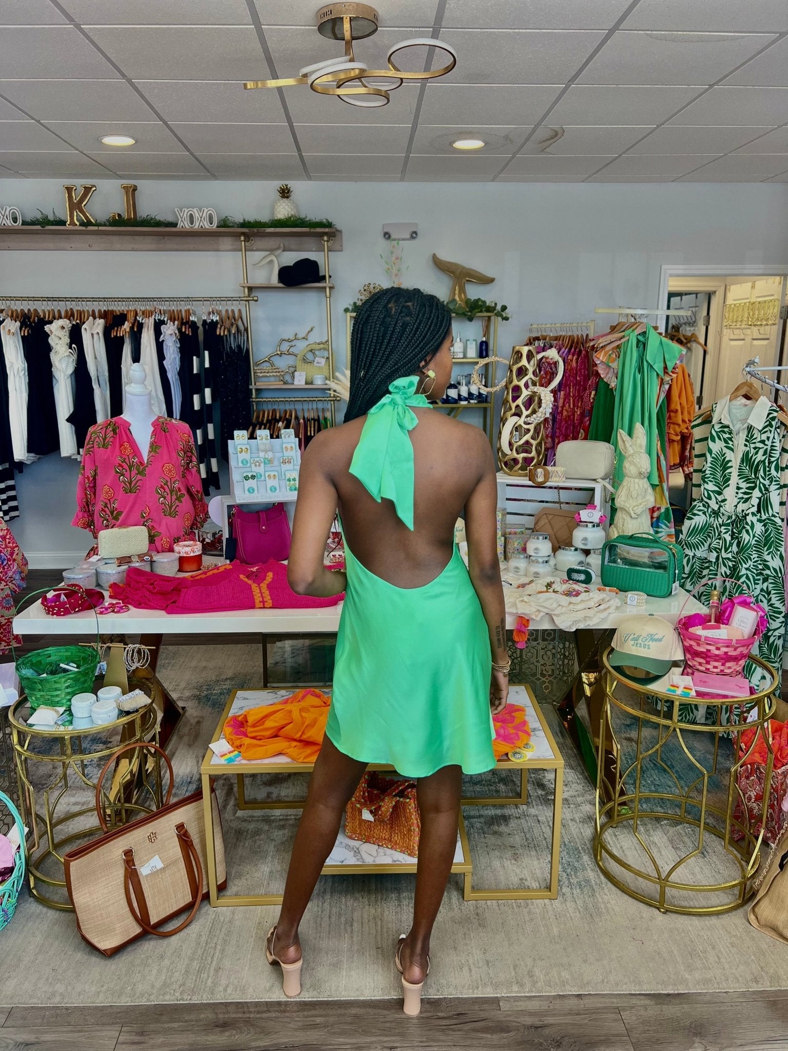 Show Me Your MuMu - Jasmine Tie Mini Dress - Kiwi Luxe Satin - KJ Clothier