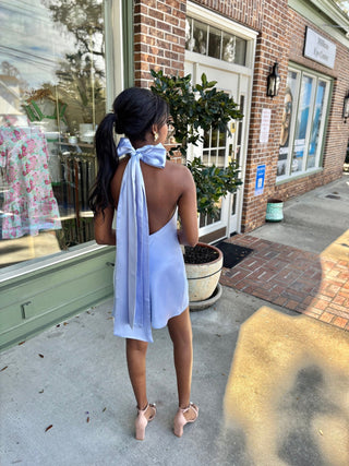 Show Me Your MuMu - Lisa Mini Dress - Borrowed Blue Luxe Satin - KJ Clothier