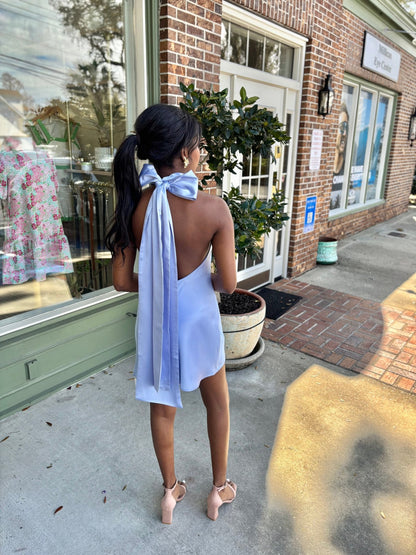 Show Me Your MuMu - Lisa Mini Dress - Borrowed Blue Luxe Satin - KJ Clothier