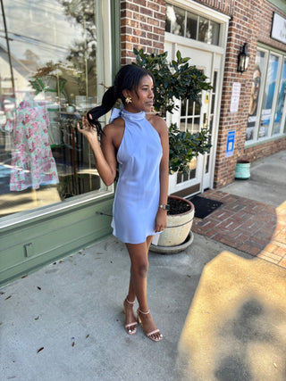 Show Me Your MuMu - Lisa Mini Dress - Borrowed Blue Luxe Satin - KJ Clothier