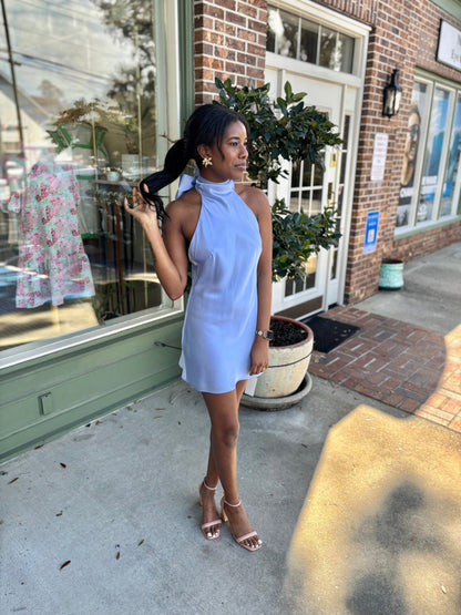 Show Me Your MuMu - Lisa Mini Dress - Borrowed Blue Luxe Satin - KJ Clothier