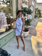 Show Me Your MuMu - Lisa Mini Dress - Borrowed Blue Luxe Satin - KJ Clothier