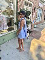 Show Me Your MuMu - Lisa Mini Dress - Borrowed Blue Luxe Satin - KJ Clothier