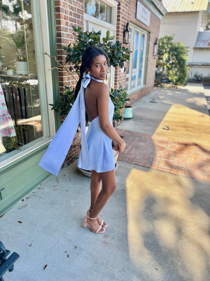 Show Me Your MuMu - Lisa Mini Dress - Borrowed Blue Luxe Satin - KJ Clothier