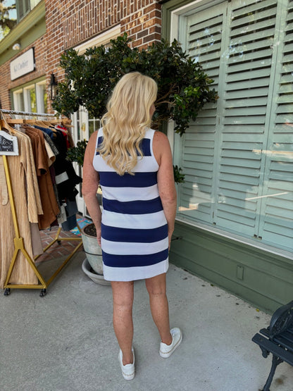 Show Me Your MuMu - Zoe Button Down Dress - Sailor Blue Stripe Knit - KJ Clothier