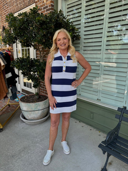 Show Me Your MuMu - Zoe Button Down Dress - Sailor Blue Stripe Knit - KJ Clothier