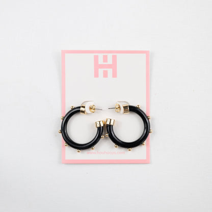 Small Acrylic Hoop Earrings - Black with Gold - KJ Clothier