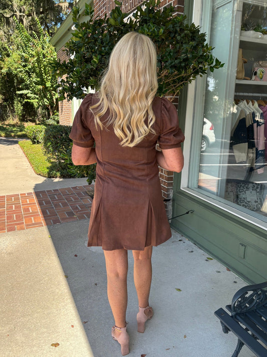 Smooth Suede Dress - Brown - KJ Clothier