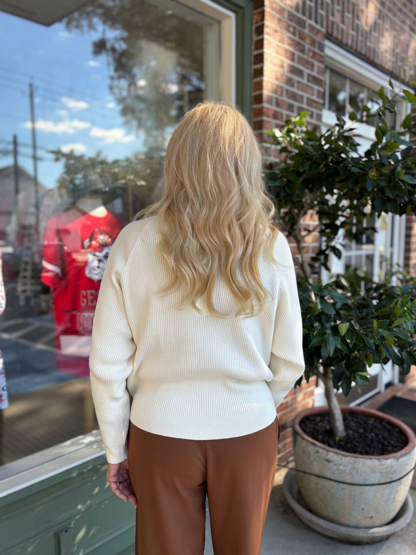 Split Front Sweater - Off White - KJ Clothier