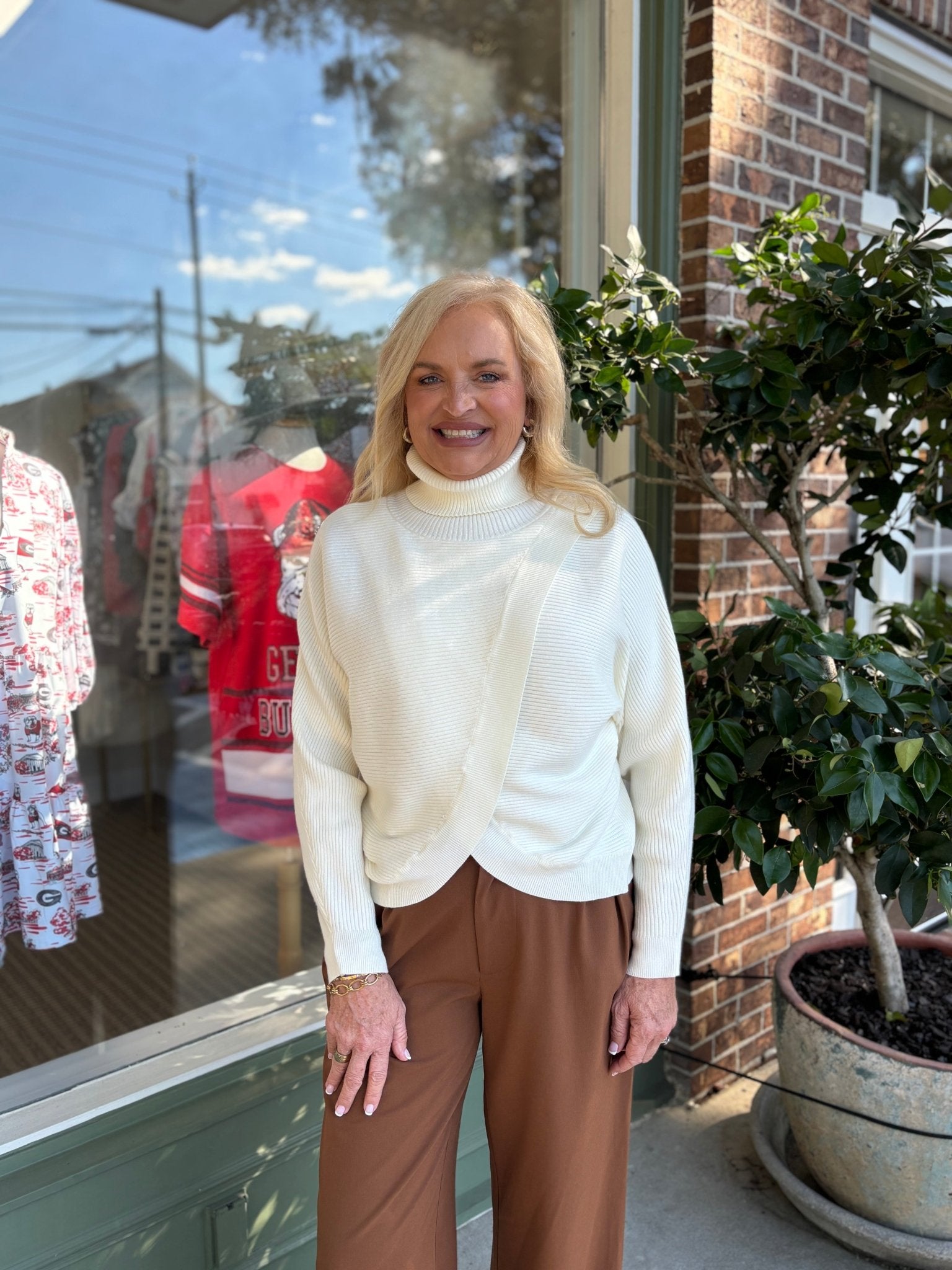 Split Front Sweater - Off White - KJ Clothier