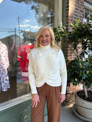 Split Front Sweater - Off White - KJ Clothier