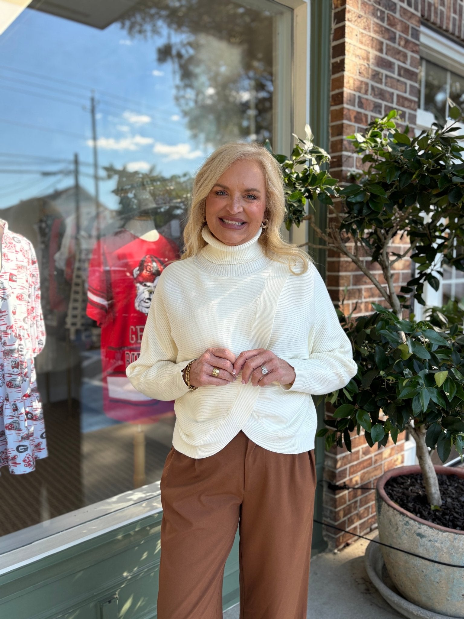 Split Front Sweater - Off White - KJ Clothier