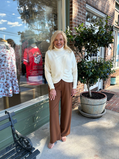 Split Front Sweater - Off White - KJ Clothier