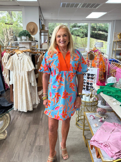 Spring Sweetness Dress - Blue & Orange W - KJ Clothier
