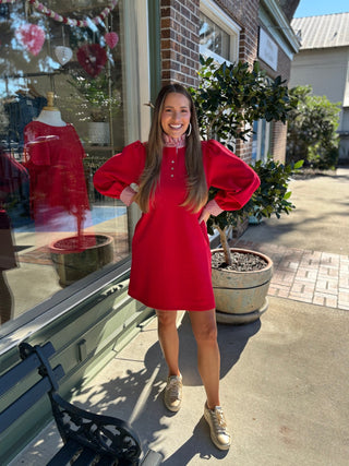 Stripe Solid Shift Dress - Red - KJ Clothier