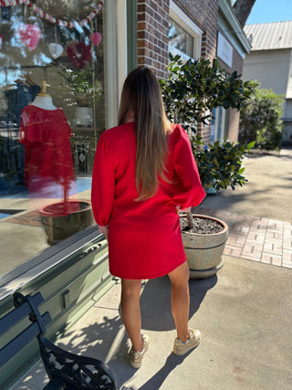 Stripe Solid Shift Dress - Red - KJ Clothier