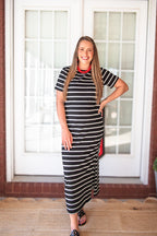Cotton Striped Maxi Dress - Black & White