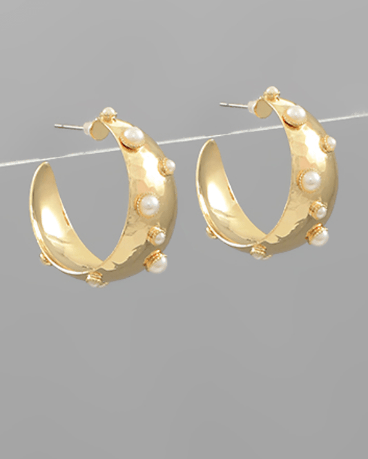 Studded Pearl & Metal Hoops - Gold - KJ Clothier
