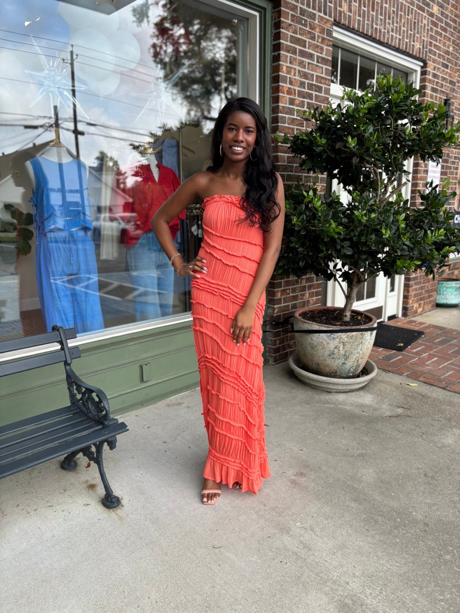 Taste of Summer Textured Strapless Dress - Coral - KJ Clothier