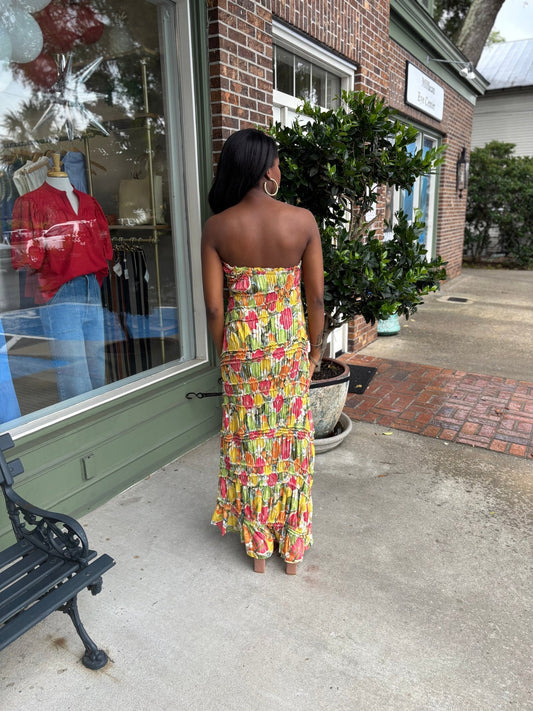 Taste of Summer Textured Strapless Dress - Fruity - KJ Clothier