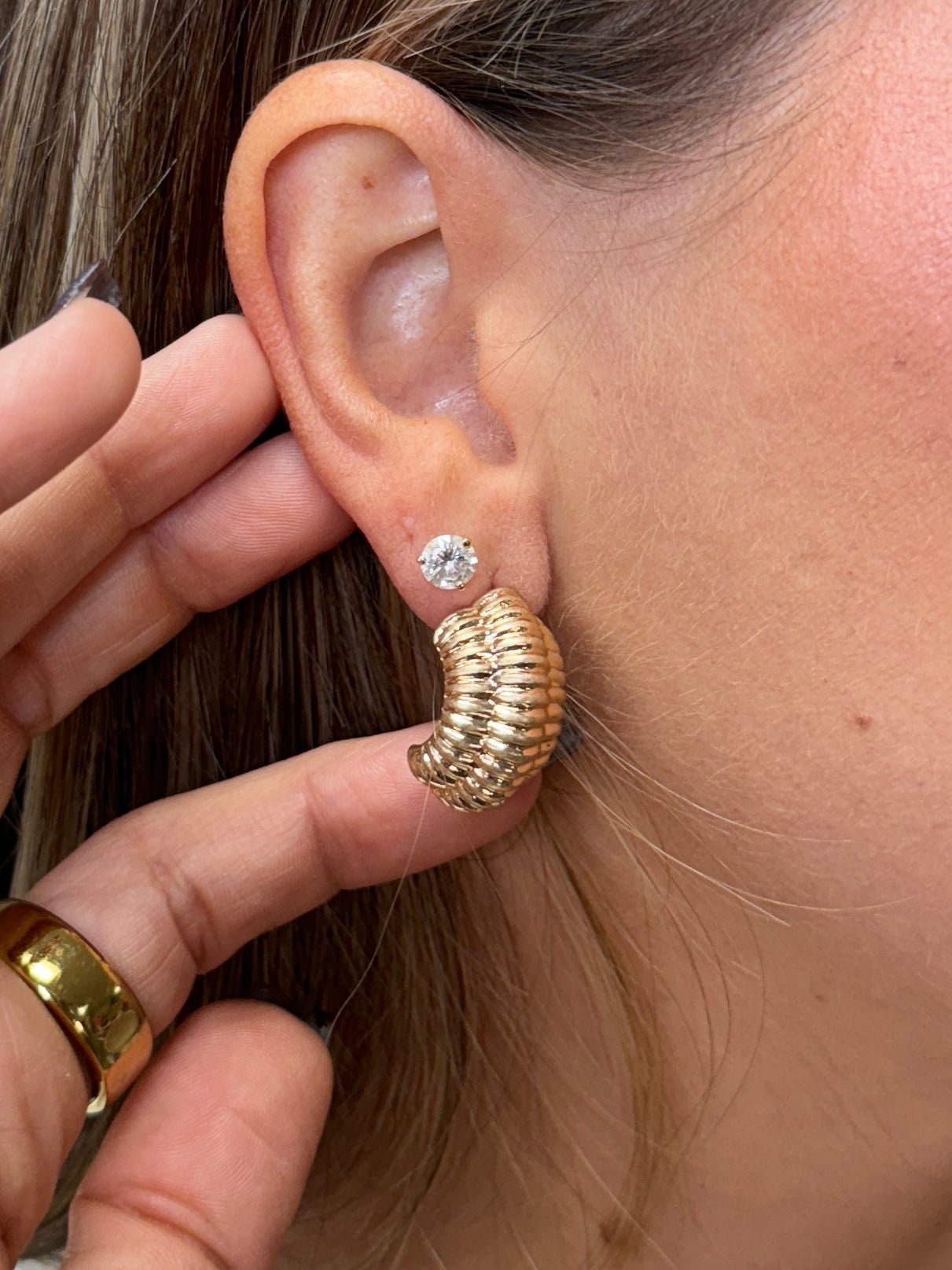 Textured Crescent Studs - KJ Clothier