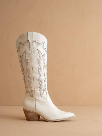 The Ainsley White | Embroidered Cowboy Western Boot - KJ Clothier