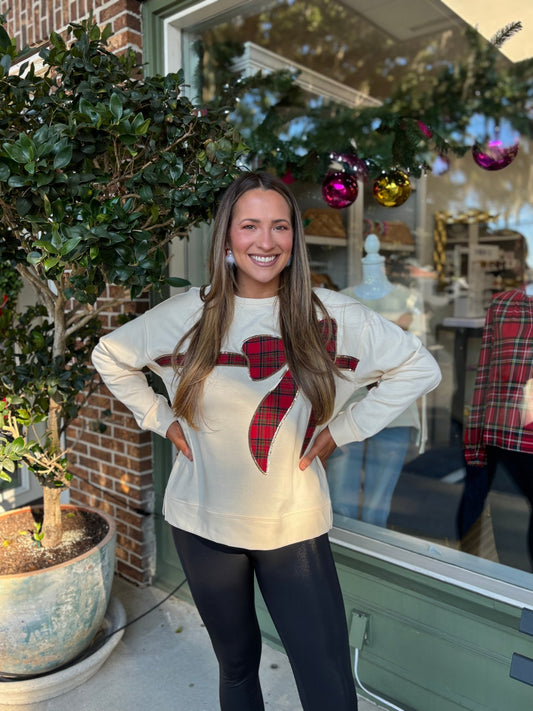 The Tartan Bow Pullover - Cream - KJ Clothier